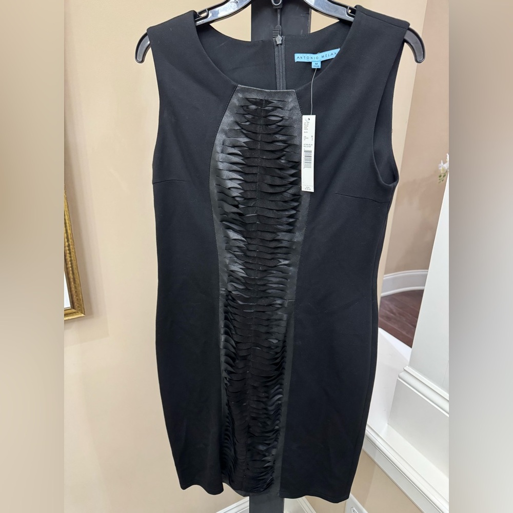 ANTONIO MELANI Black Mini Dress with Textured Panel